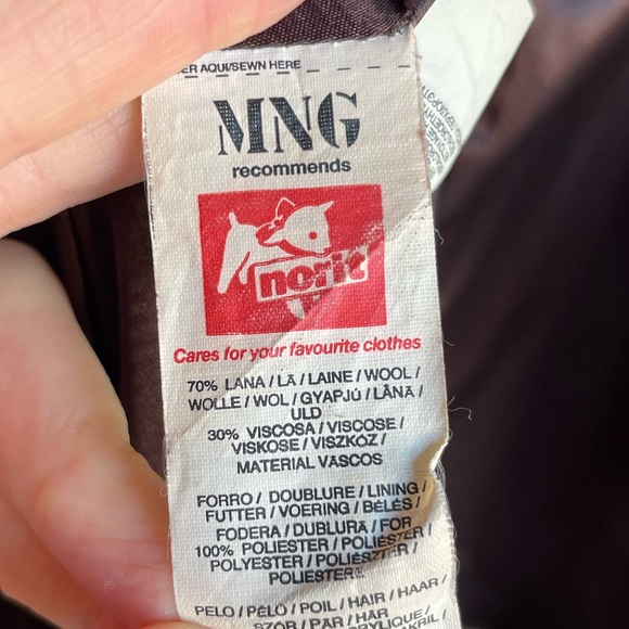 VINTAGE MANGO Y2K 70s Brown & Blue Floral Embroidered Penny Lane Wool Coat XS - Picture 10 of 11